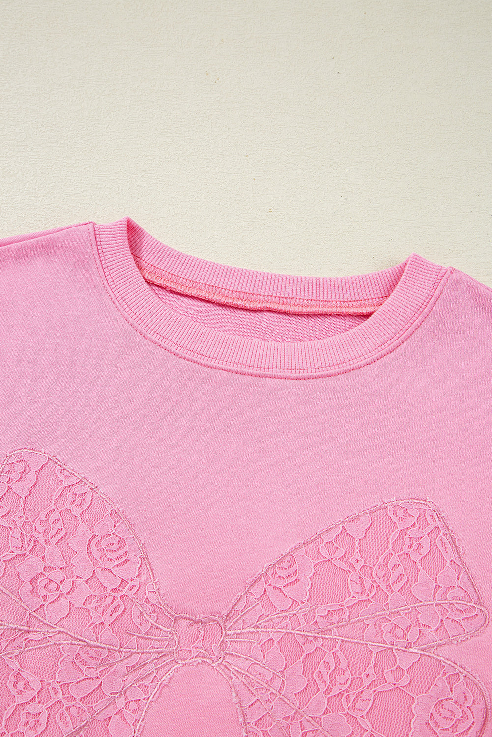 Pink Lace Bow Embroidered Split-Hem Sweatshirt