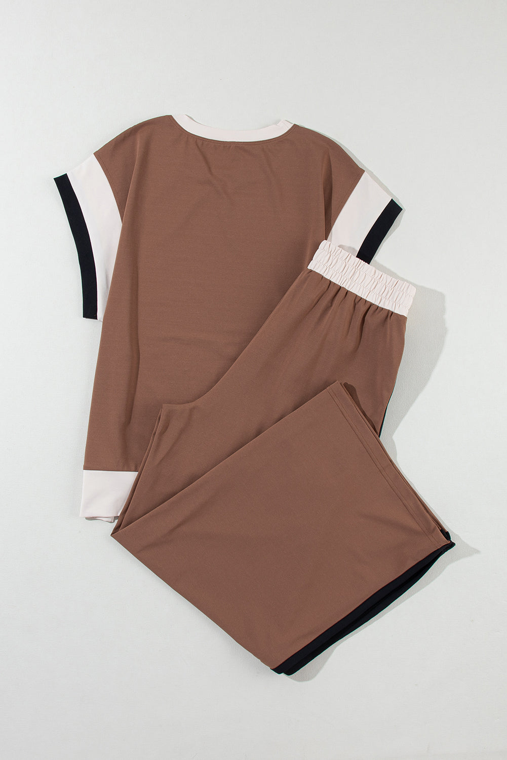 Chestnut Color Block Detail Casual Two piece Outfit