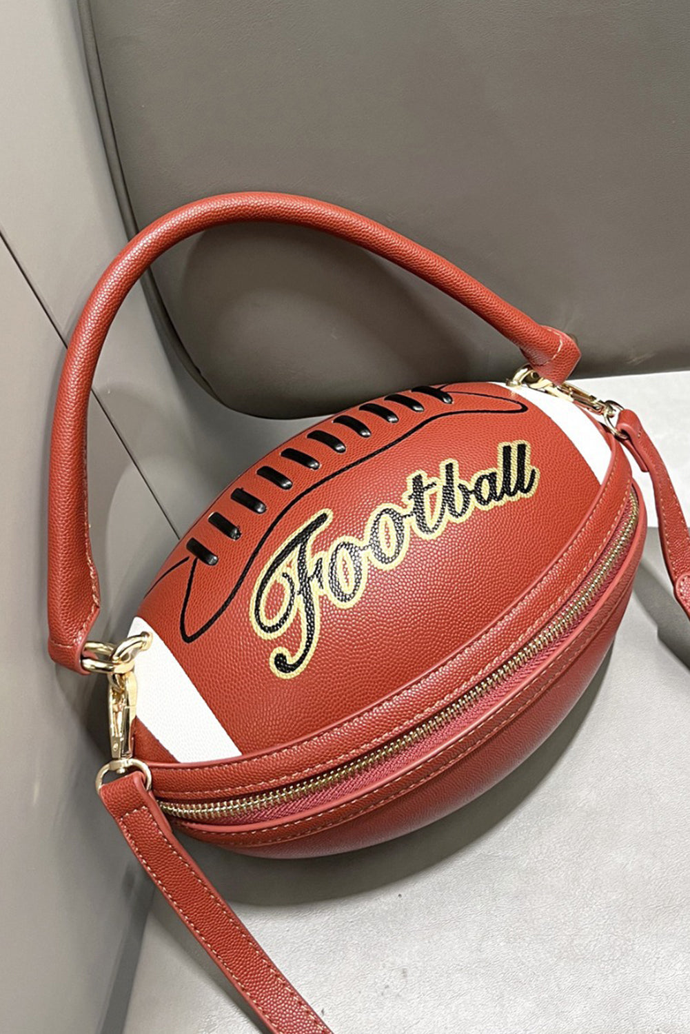 Chestnut Football-Shaped Crossbody Bag