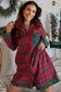 Red Plaid Contrast Patched Christmas Holiday Long Sleeve Shirt and Short Two Piece Pajama Set