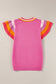 Bright Pink Contrast Sleeve Striped Round Neck Knitted Tee