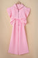 Pink Textured Ruffled Sleeve Zipped Top and Wide Leg Pants Set