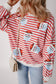 Striped Sequin Santa Claus Patch Application Loose Fitting Sweatshirt