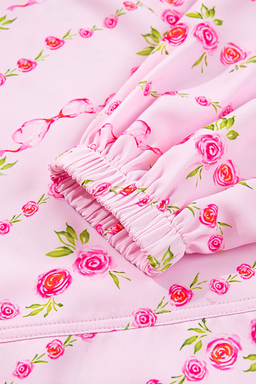 Pink Floral Print Half Zip Drawstring Hoodie