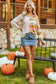 Beige Oversized Colorblock V-Neck Hooded Sweater