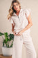 Ivory Textured Ruffle Sleeve Zip Top & Wide-Leg Pants Set