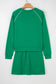 Dark Green Contrast Piping Crewneck Pullover Mini Skirt Set