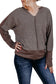 Brown Patchwork Split V Neck Thumblehole Sleeve Top