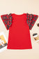 Red Pearl Plaid Ruffle Sleeve Loose T-Shirt