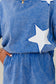 Blue Acid Wash Star Patched Rolled Trim Pants Set