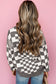 Brown Checkered Drop Shoulder Round Neck Sweater