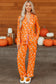 Orange Halloween Print Lapel Shirt and Pants Pajama Set