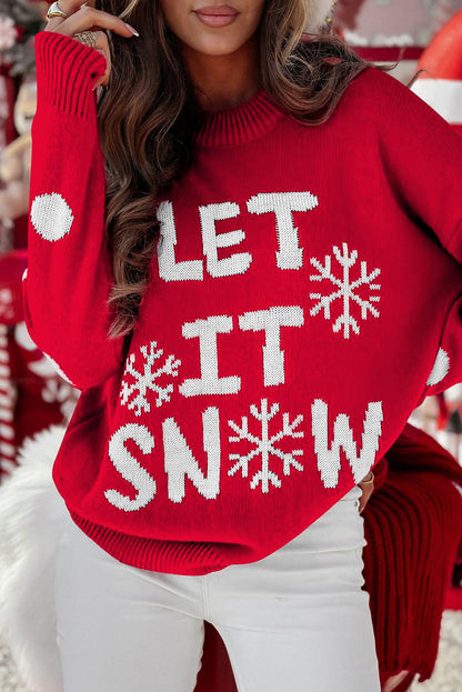 Red Let It Snow Christmas Dotty Sleeve Loose Sweater