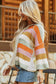 Beige Oversized Colorblock V-Neck Hooded Sweater