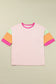 Pink Color Block Sleeve Round Neck Oversize Top