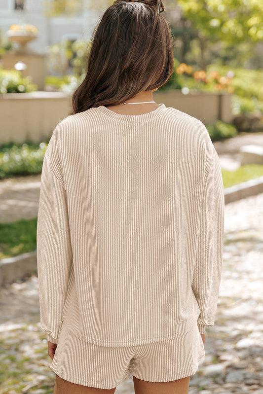 Twisted Rib Sequin Pumpkin Patched Long Sleeve Pullover and Shorts Set