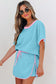 Turquoise Colorblock Edge Drop Shoulder T-Shirt and Skort Two Piece Set