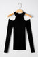 Black Ribbed Knit Cold Shoulder Choker Neck Sweater