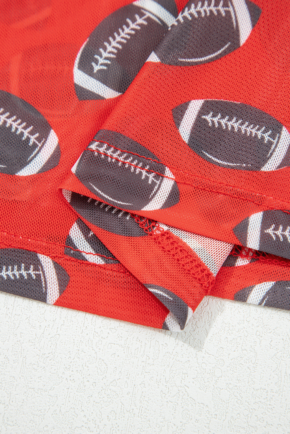 Red Game Day Football Mesh Sheer Long Sleeve Top