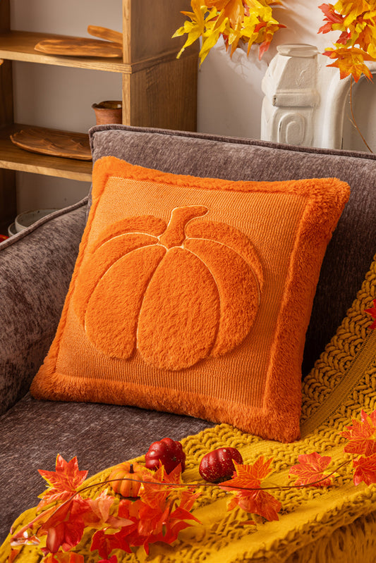 Orange Plush Textured Pumpkin Throw Pillowcase