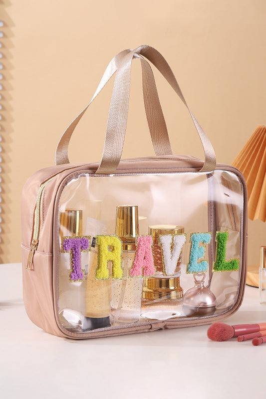 Dark Khaki TRAVEL Chenille Letter Clear Makeup Bag