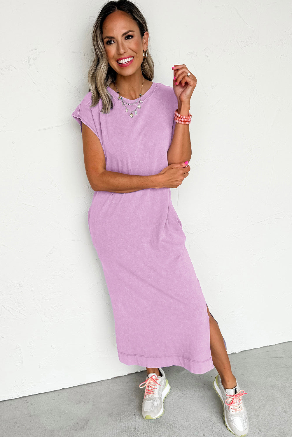 Wisteria Mineral Wash Pocketed Sleeveless T-Shirt Dress