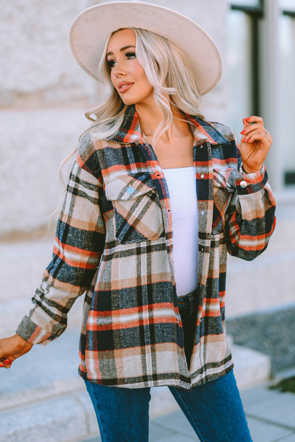 Red Plaid Button Front Pocket Shirt Shacket