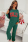 Evergreen Crinkle Rib Jolly Pattern Long Sleeve Top and Pockets Pants Set