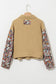 Khaki Waffle Knit Floral Print Patchwork Button Up Jacket