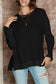 Black Plain Waffle Knit Drop Sleeve Side Slits Oversized Top