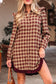 Red Plaid Print Ruffled Long Sleeve Patchwork Hem Mini Shirt Dress
