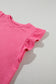 Pink Textured Ruffled Sleeve Tee and Drawstring Elastic Waistband Shorts Set