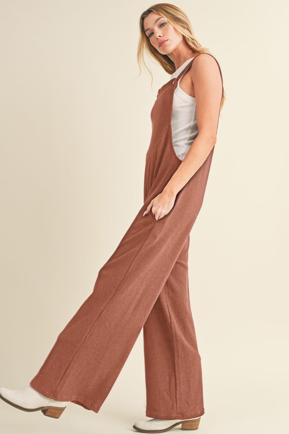 Gold Flame Buttoned Straps Ruched Wide Leg Jumpsuit