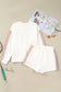 White Color Block Patchwork Drop Shoulder Pullover Casual Shorts Two Piece Outfit