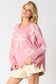 Pink Bow Pattern Pearl Embellished Raw Hem Sweater