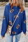 Dark Blue Ribbed Texture Sequin Football Patched Baggy Sweatshirt