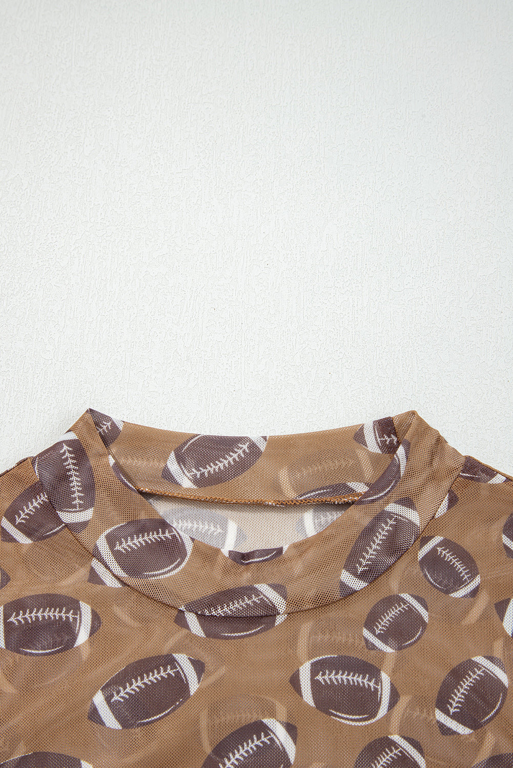 Brown Game Day Football Mesh Sheer Long Sleeve Top