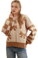 Striped Checkered Sleeves Bow Print Knit Sweater