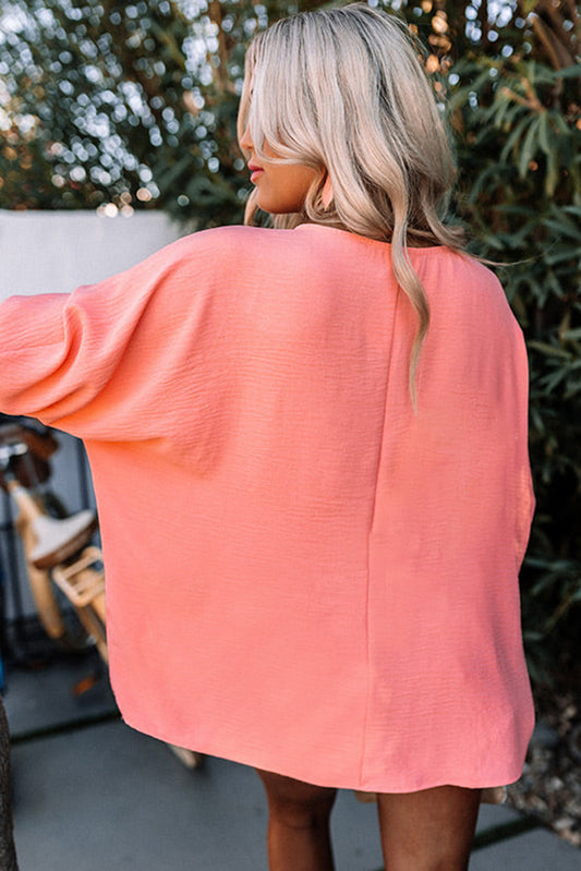 Pink Casual Shirred Cuffs Half Sleeve Blouse