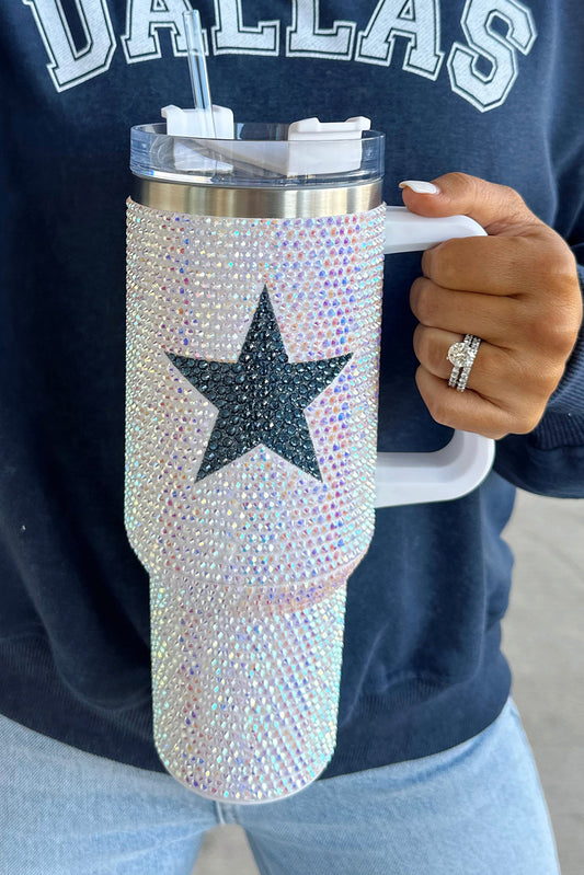 White 40oz Star Shape Full Rhinestone Stainless Portable Cup