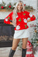 Red Santa Claus Christmas Tree Patched Pattern Drop Shoulder Sweatshirt