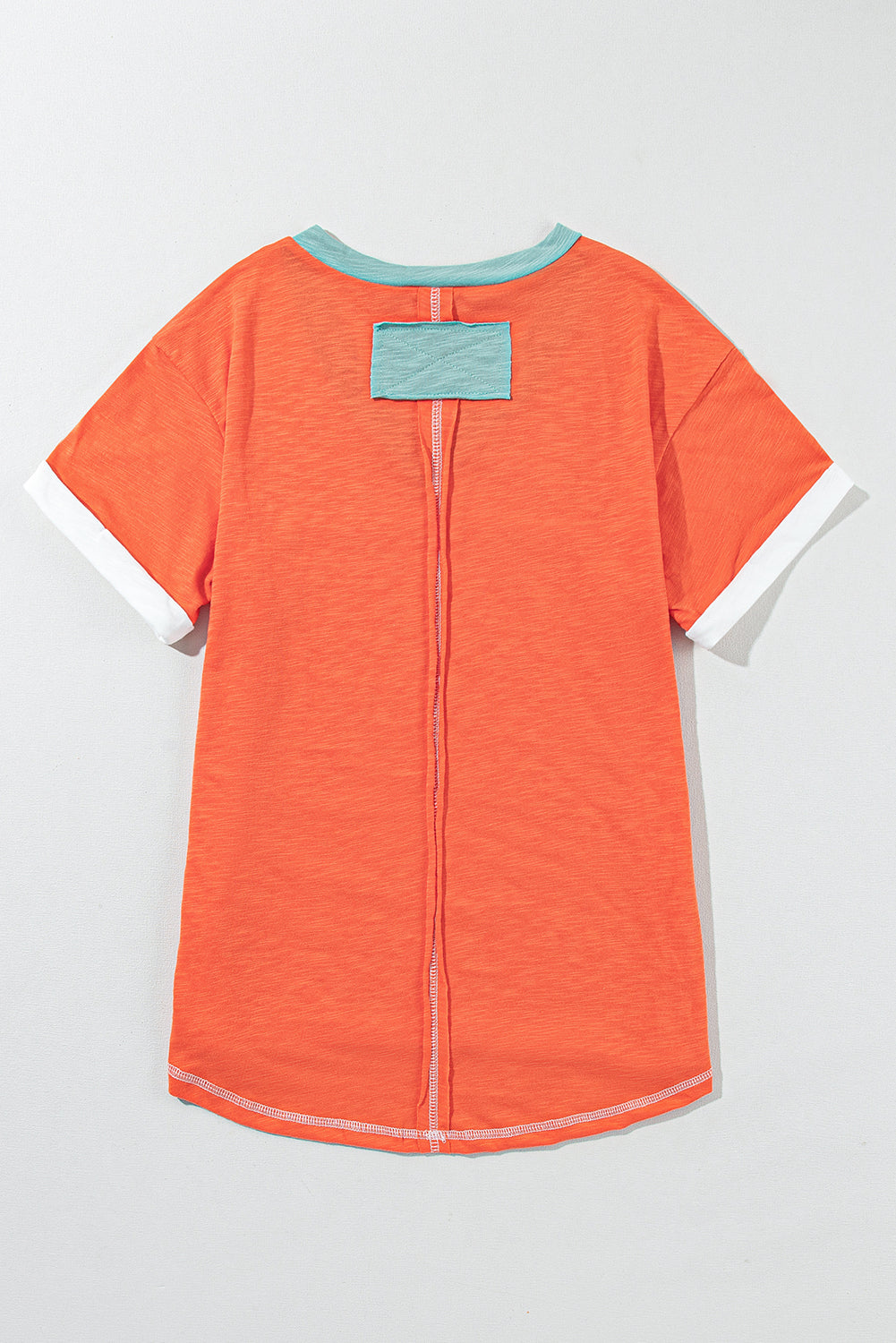 Grapefruit Orange Contrast Trim Exposed Seam V Neck T Shirt