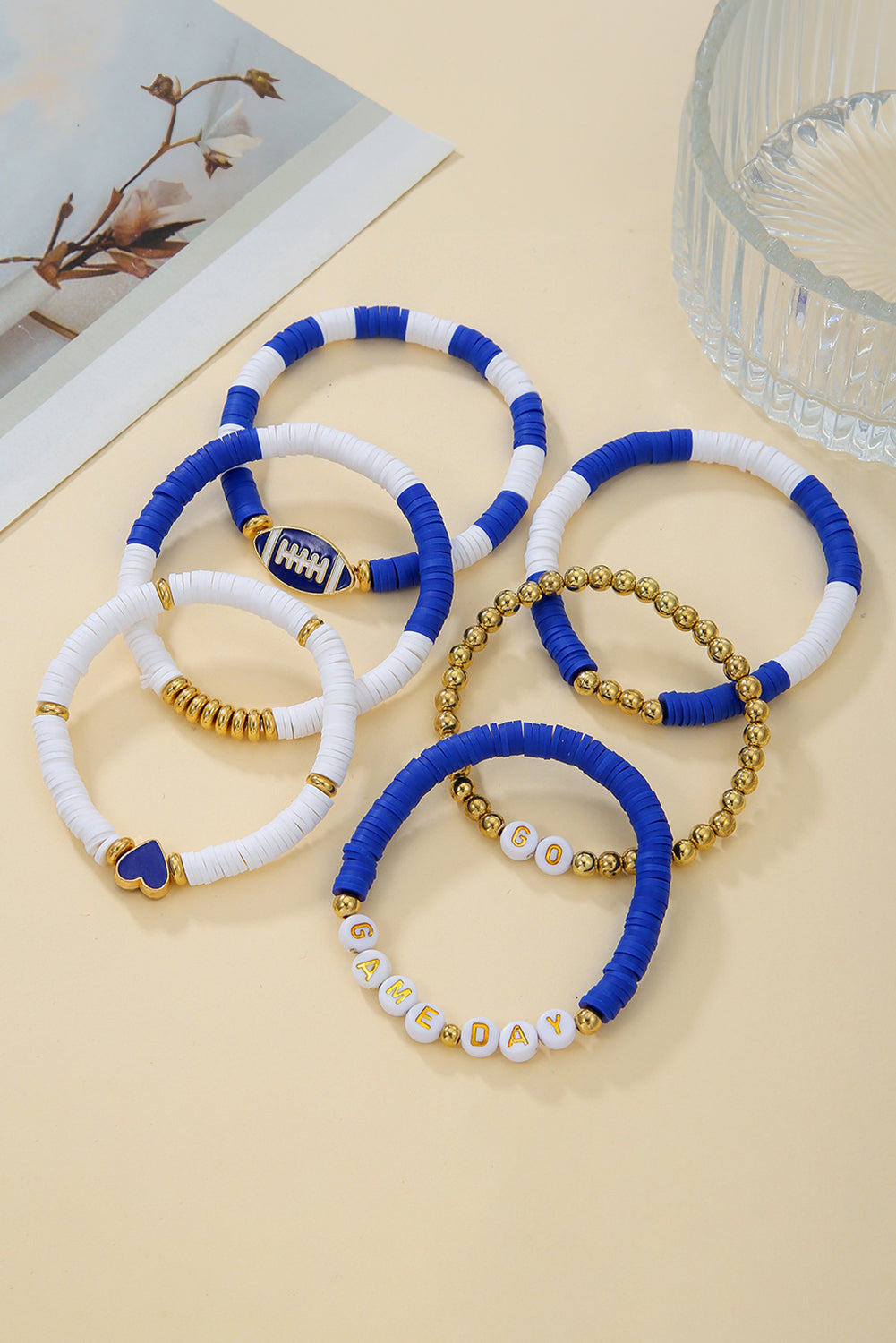 Dark Blue Game Day Beaded Bracelet Set