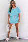 Turquoise Colorblock Edge Drop Shoulder T-Shirt and Skort Two Piece Set