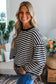 Black Striped Round Neck Contrast Trim Bell Sleeve Top