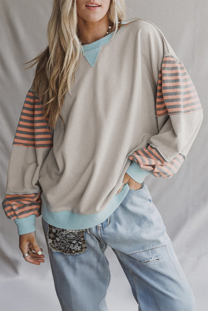 Striped Contrast Patchwork Oversized Sweatshirt