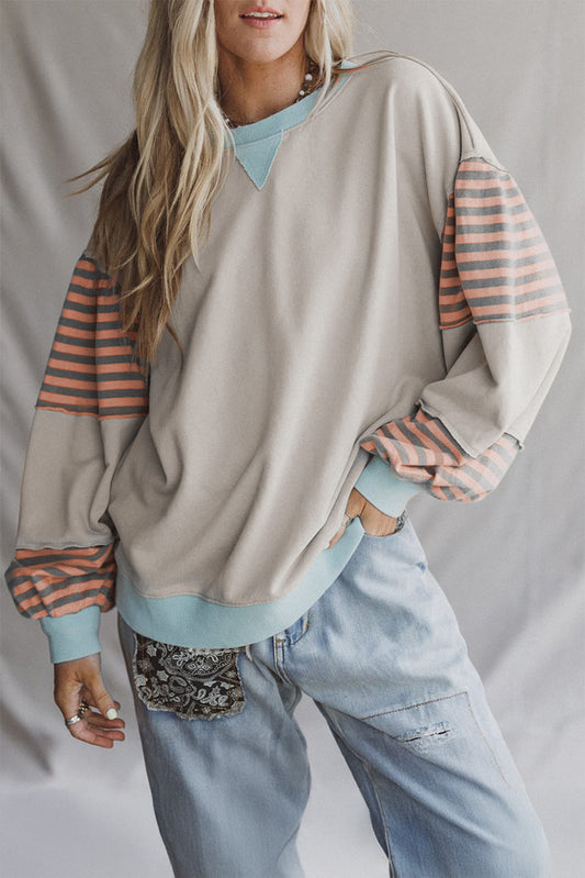 Striped Contrast Patchwork Oversized Sweatshirt