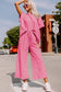 Strawberry Pink Textured Loose Fit T-Shirt and Drawstring Pants Set