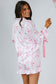 Pink Bow Print Bell Sleeve Shirt and Ruffle Hem Shorts Pajama Set