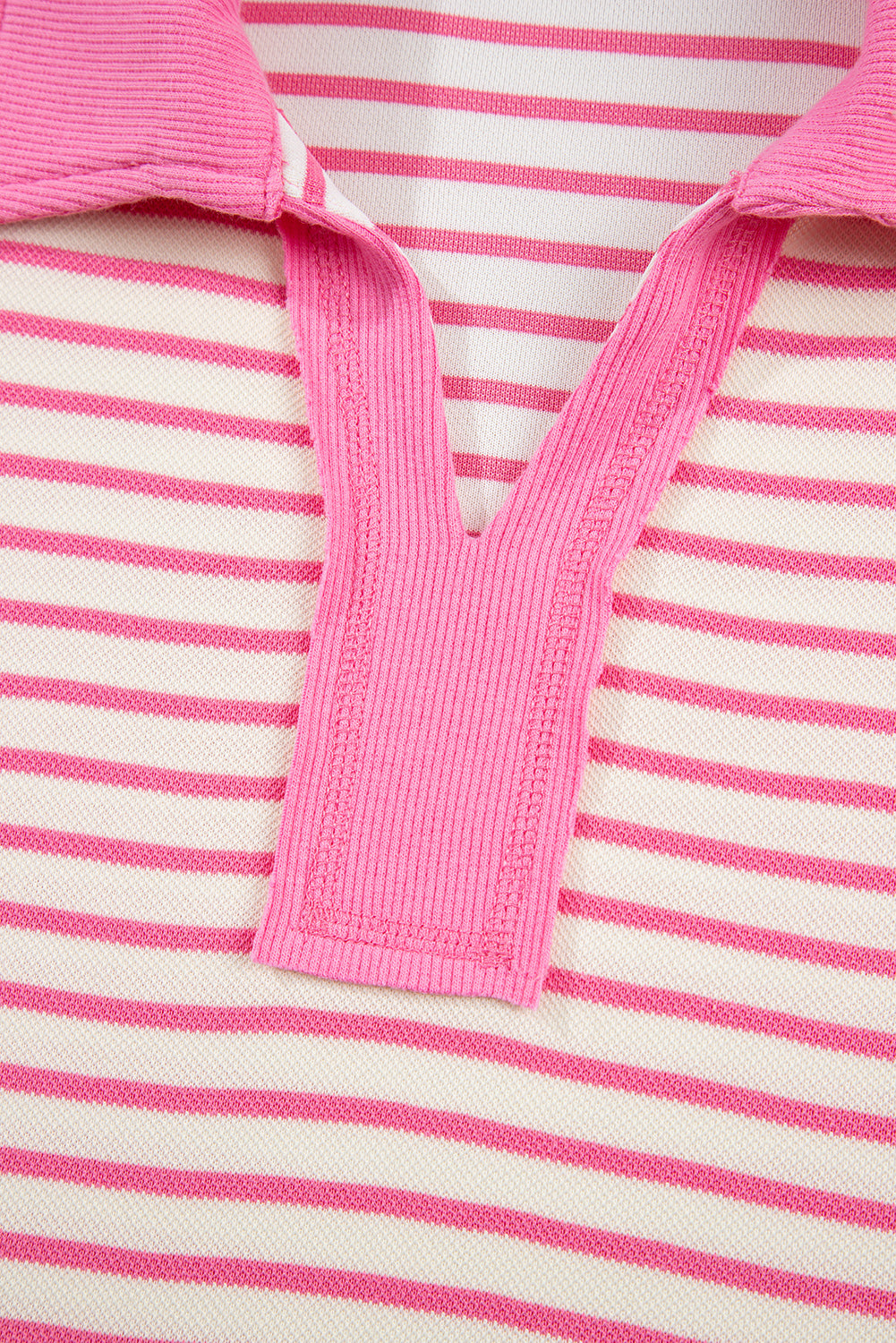 Pink Stripe Collared V-Neck Drop Shoulder Pullover and Skort Two Piece Set